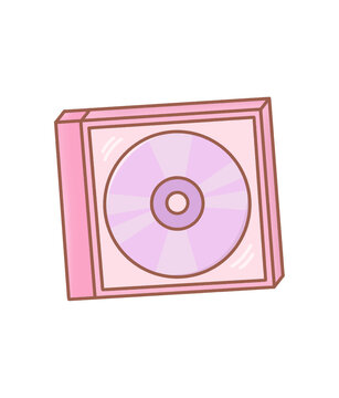 Cute Pink CD Jewel Case Icon, Hand Drawn Kawaii Vector Illustration