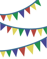 Obraz premium Garland Bunting Small Line Triangle Flags Drawing Cartoon Style Illustration Colorful Red Yellow Green Blue Party Birthday