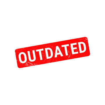 Outdated red rubber stamp icon, weathered grunge texture on white background, vintage style obsolete label for business documents and expired data