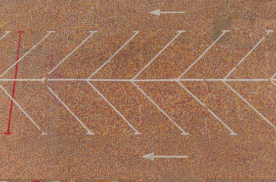 Parking lot top down aerial drone view with white marking lines and pavement texture, urban infrastructure concept