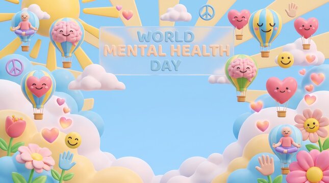 Creative 3D Poster for World Mental Health Day Promoting Mindfulness and Emotional Wellness