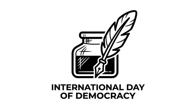 Feather quill in ink bottle for democracy day