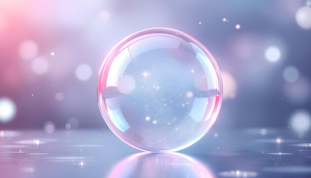 A transparent glass orb with sharp, defined white highlights and a mirror-like glossy texture
