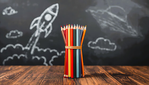 Colored Pencils on Chalkboard