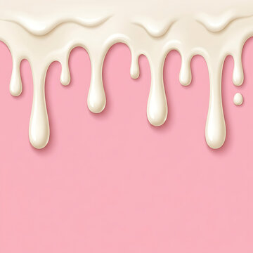 Sweet white vanilla glaze dripping down over a smooth pink backdrop, perfect for cosmetic or dessert backgrounds.
