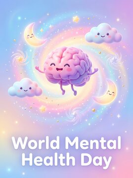 Whimsical Illustration Celebrating Global Mental Wellness and Emotional Health Awareness Concept
