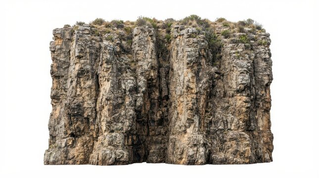 Rugged cliff face isolated on white background