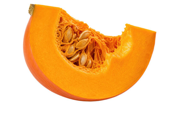 Ripe pumpkin wedge close up, orange squash slice with seeds, autumn cooking ingredient food photo isolated PNG with Transparent Background