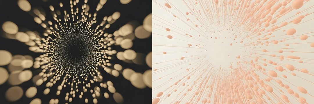 Abstract light particles move rapidly through a dark space in this composition.
