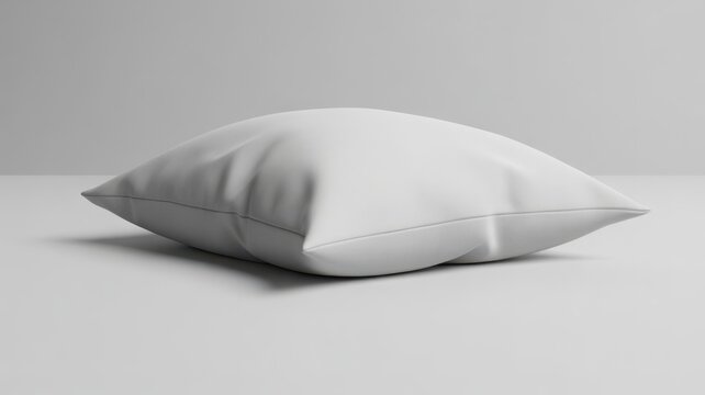 Side view of a blank white square cushion mockup on a light grey background