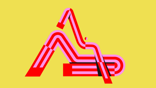 Abstract Reclining Person Relaxing on Bench in Colorful Linear Illustration