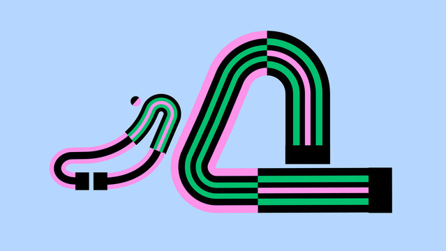 Abstract Reclining Person in Pink, Green and Black Linear Illustration