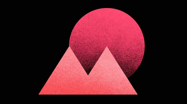 Abstract Geometric Landscape with Pink Mountains and Sun on Black Background