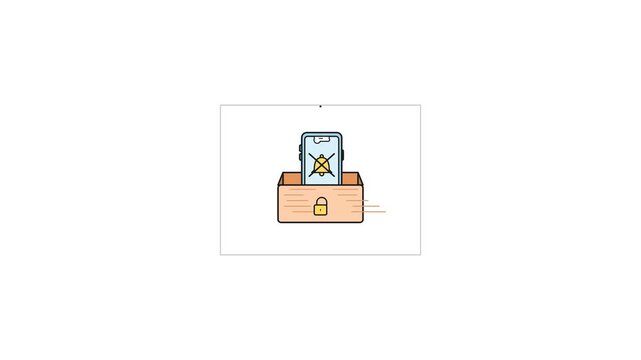 Mobile security concept vector illustration showing infected smartphone isolated in a box with padlock icon for cyber protection