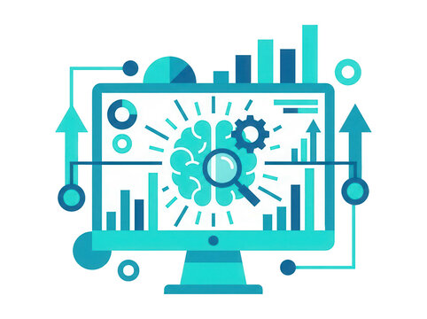 business intelligence platform clipart, predictive decision making interface, isolated on white background