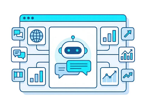 AI chatbot dashboard clipart, multilingual conversation analytics, isolated on white background 