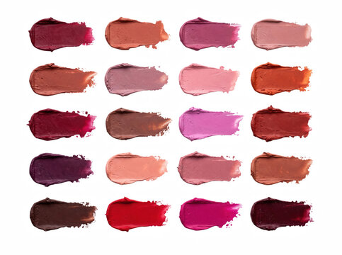 Matt lipstick swatches in a warm fall - early winter color palette, transparent background, png, clipart