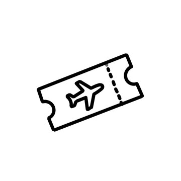 Flight ticket line icon isolated on white background, airplane boarding pass symbol, linear vector illustration for travel, tourism, vacation, and booking app UI design.
