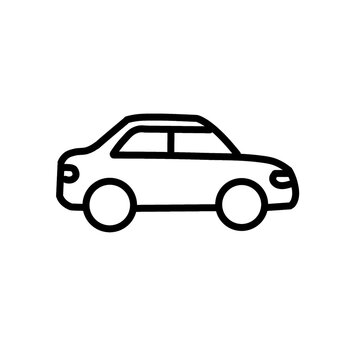 Car line icon isolated on white background, black linear automobile symbol, simple vector illustration for vehicle, transport, auto drive, and rental app UI design.