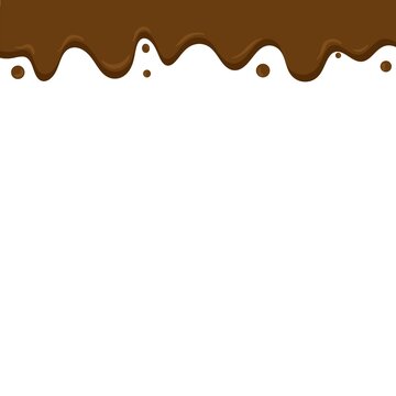 Sweet chocolate melt border background featuring glossy dripping waves with spacious copy space.