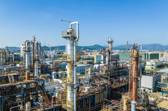 Aerial view of an oil refinery and petrochemical plant complex in China
