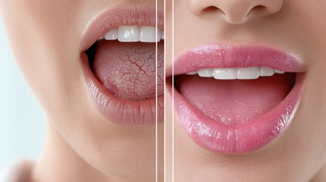 Healthy vs dry tongue comparison