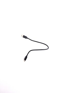 Short black USB type C data and charging cable isolated on white background