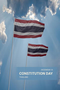 Two flags of Thailand in blue sky with clouds for National holiday