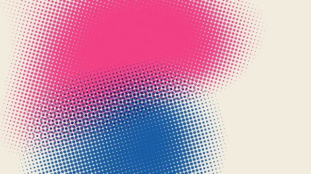 Risograph print gradient with large halftone dots, pink and blue duotone, seamless loop