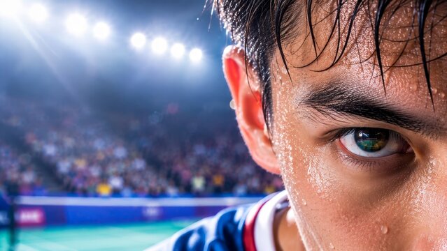 Focused Badminton Player Eye Under Arena Lights