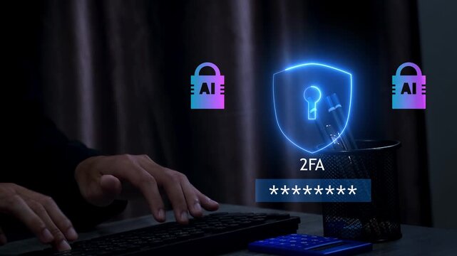 User enabling two-factor authentication (2FA) laptop for secure login. Cybersecurity concept with digital password protection and identity verification technology.
