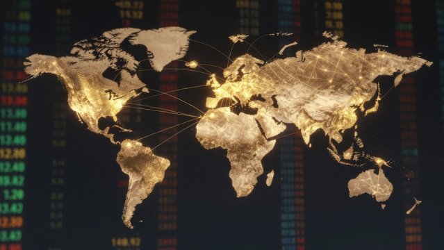 Global Connectivity and Financial Growth Visualization in Digital Screen