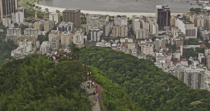 Rio de Janeiro Brazil Aerial v15 telephoto birds-eye orbit above Mirante Dona Marta lookout, revealing Cosme Velho, Laranjeiras and Botafogo - Shot with Mavic 3 Pro Cine - Mar 25th 2024