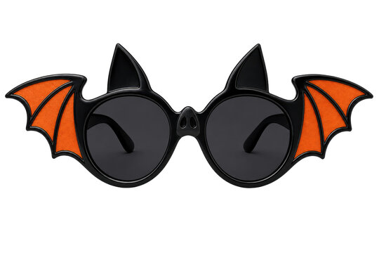 bat wing sunglasses illustration, black and orange Halloween eyewear icon for party design isolated PNG with Transparent Background