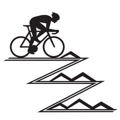 Fototapeta premium Cyclist Riding Road Bike on Mountain Track Silhouette Vector Illustration