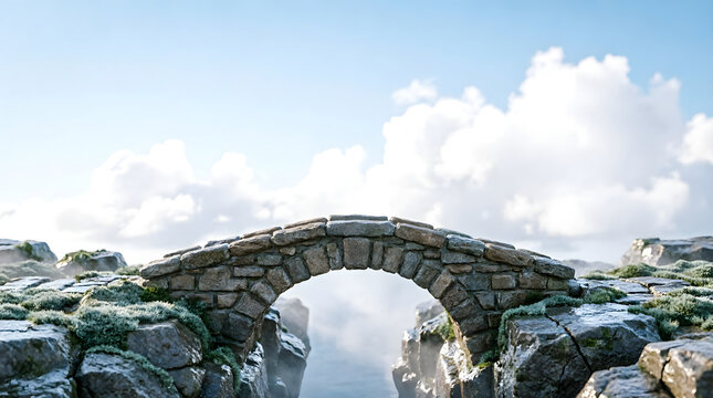 Small stone bridge over mist on soft background for connecting business partners