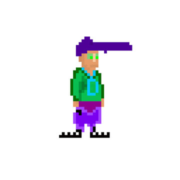 Pixel art ilustration of street style man character standing