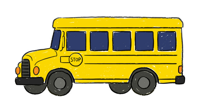 Yellow school bus with stop sign vector illustration for kids and educational projects