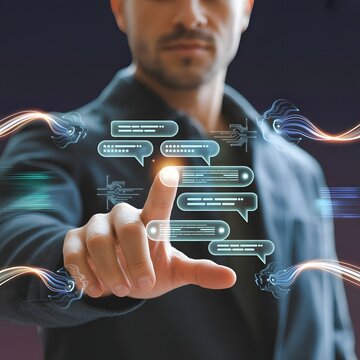 businessman touching virtual screen