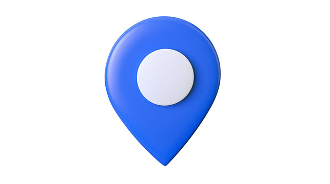 Blue map pin with white circle inside, isolated on transparent background