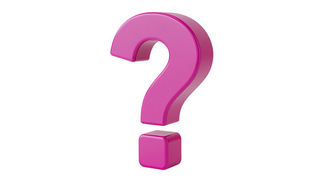 Glossy pink 3D question mark symbol, isolated on transparent background