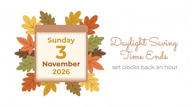 Daylight saving time ends sunday november 3rd 2026 calendar design with daylight