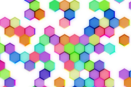 Colorful hexagon shapes in a pattern on white background