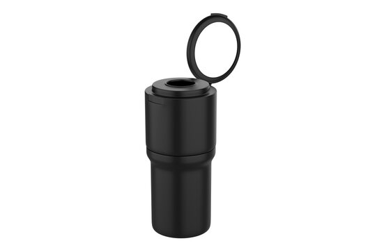 Modern stainless steel double wall vacuum insulated beverage cooler cup designed to hold standard cans and bottles, isolated on white background. 3D illustration