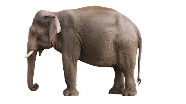 Large gray elephant with tusks, isolated on transparent background