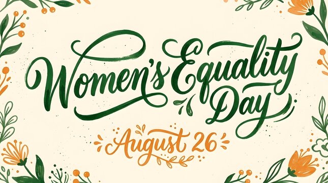 Womens equality day august 26 handlettered calligraphy with floral border