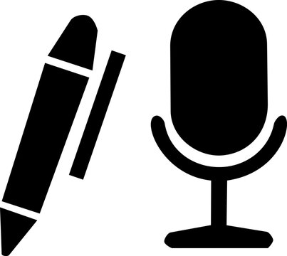 Minimalist black microphone and pen icon representing podcast production for International Podcast Day on white background