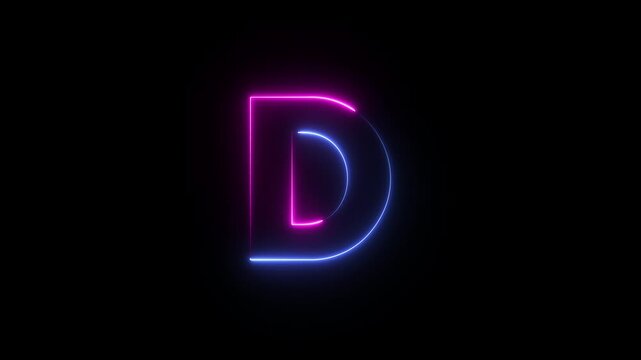 Glowing Neon Letter D with Pink and Blue Light on Black Background