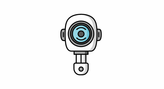 Cute cartoon robot head with blue eye lens, isolated on transparent background, vector illustration