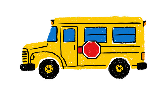 Cartoon school bus vehicle vector illustration with red stop sign on white background